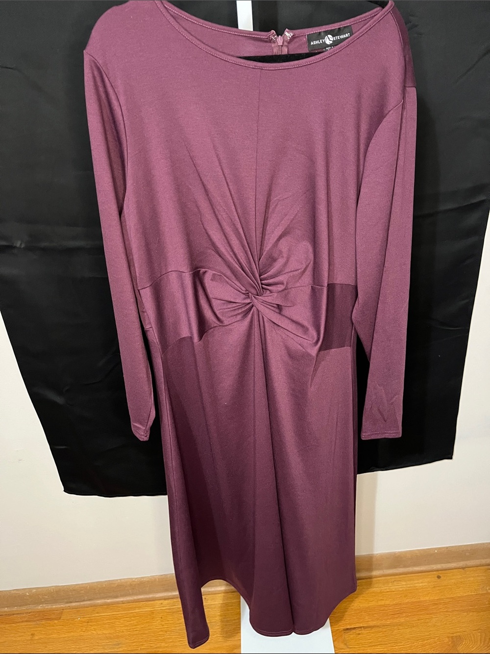 Ashley Stewart Twist-Front Long Sleeve Midi Dress in Plum